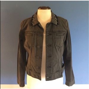 CAbi Gray Jean Jacket w/Beaded Collar